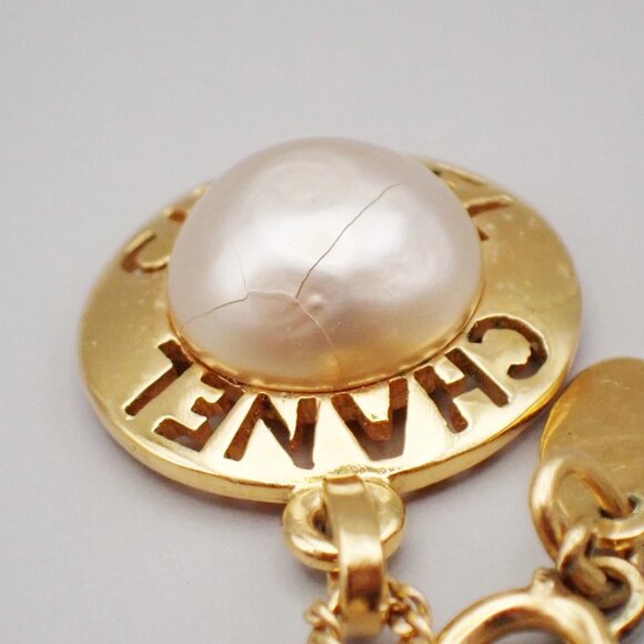 CHANEL CC Logo Imitation Pearl Chain Pendant Necklace Gold France 32RL269 - Picture 10 of 15